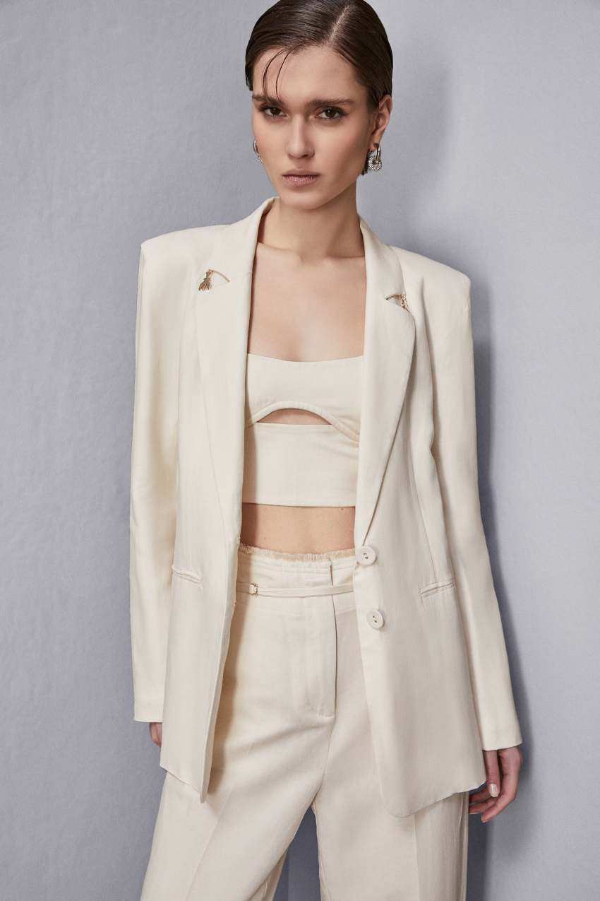 Giacca regular fit in viscosa e lino