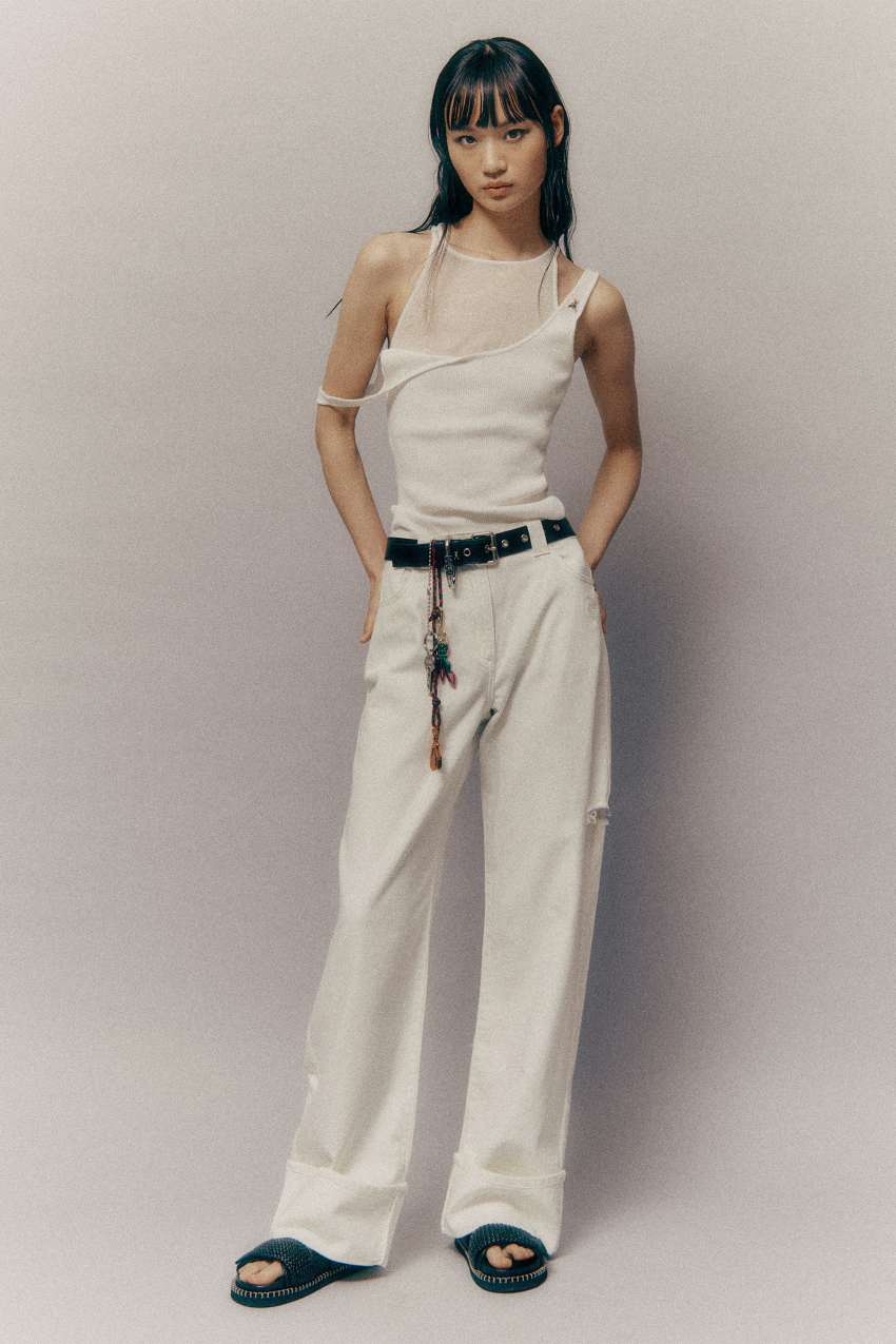 Pantalone Denim vita bassa con risvolto