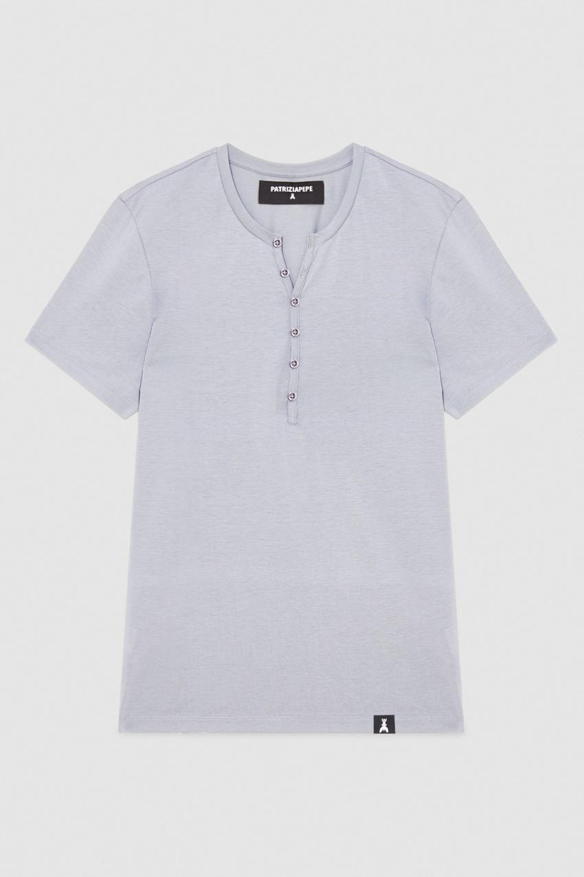 【PORTERNA】Lily Button T-shirt Cotton t-shirt with buttons | Grey | Patrizia Pepe