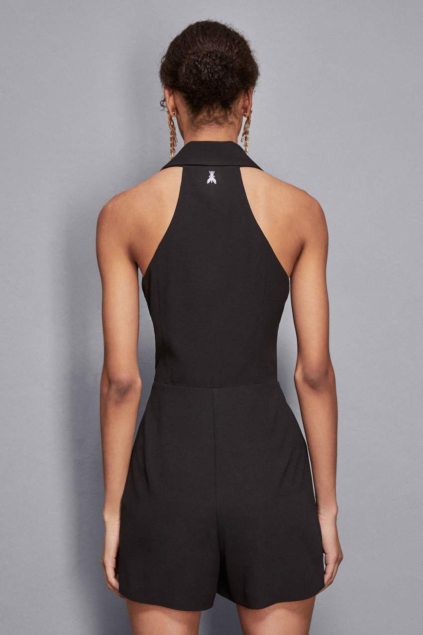 Mini double-breasted crepe jumpsuit | Black | Patrizia Pepe