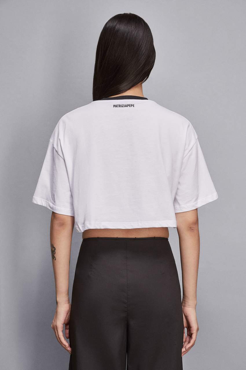 Cropped jersey cotton t-shirt