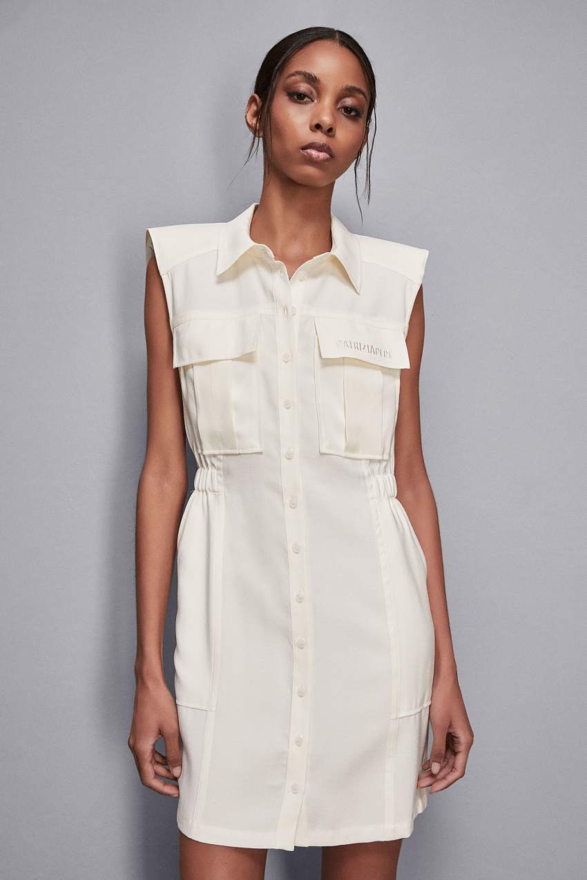PATRIZIA PEPE 半袖シャツ 40 ホワイト Mini twill shirt dress | White | Patrizia Pepe
