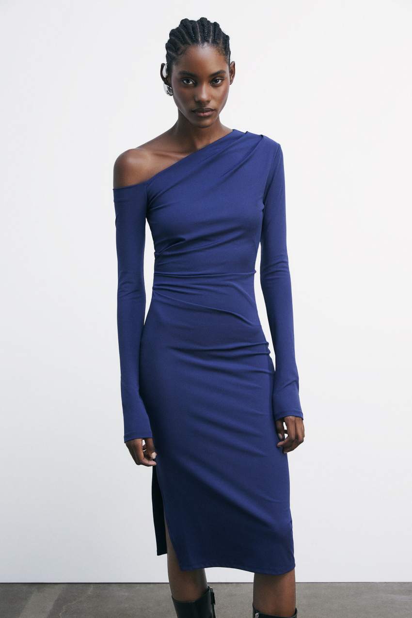 Tubino midi monospalla stretch Azzurro Patrizia Pepe