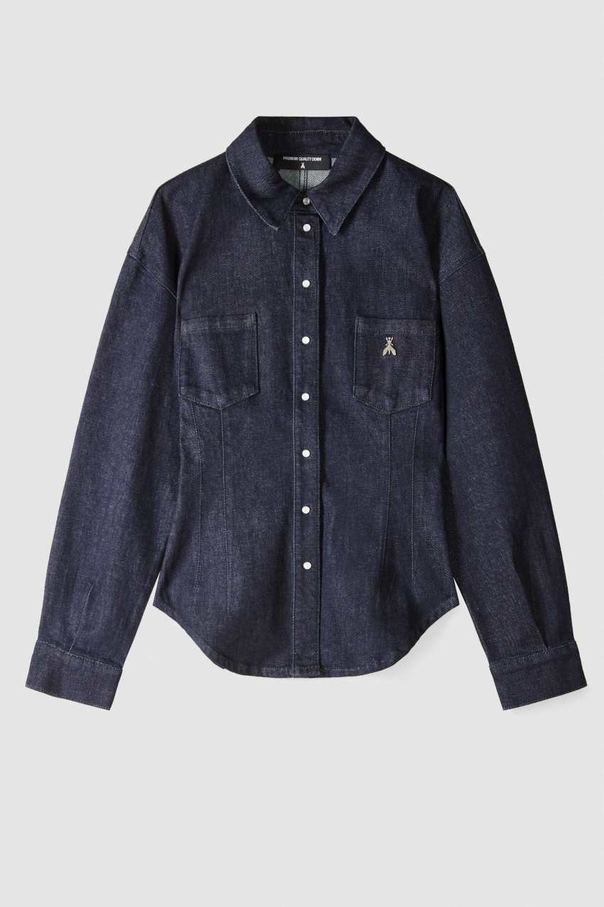 Denim shirt with balloon sleeves | Blue | Patrizia Pepe