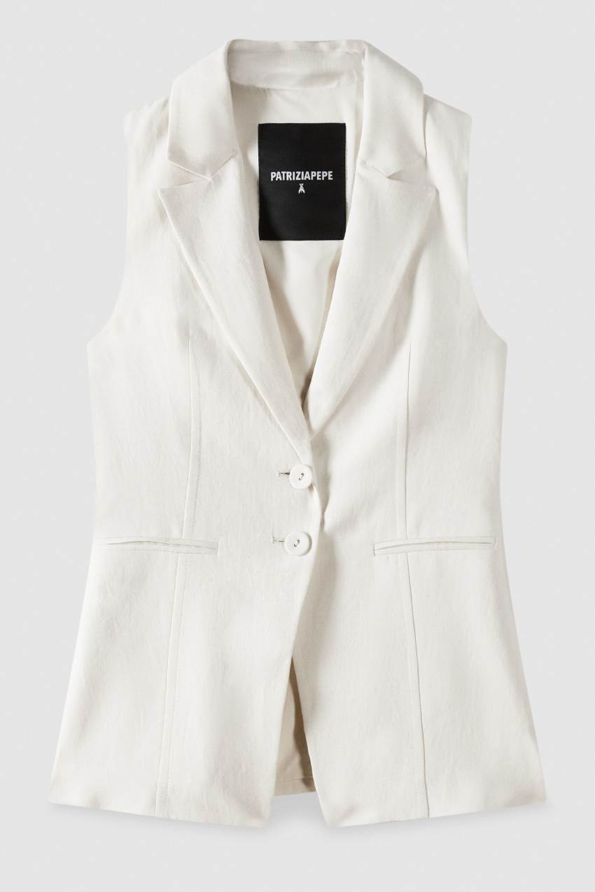 コート Patrizia Pepe WAISTCOAT IN VISCOSE AND LINEN ESSENTIAL Essential viscose and linen vest
