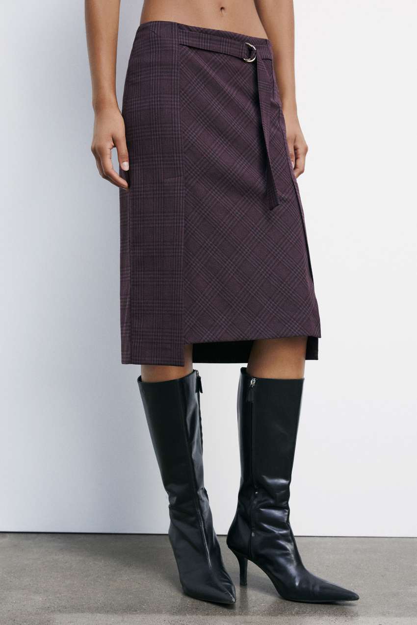 Checked midi skirt