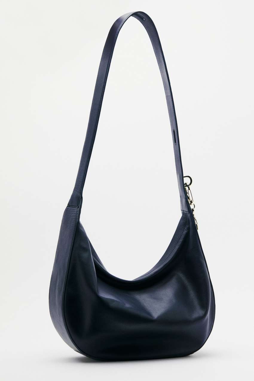 Large New Moon leather bag with shoulder strap Light Blue