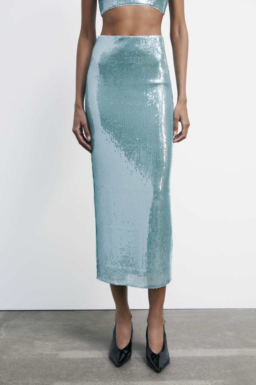 Sequin Midi Skirt Outfit Turquoise Sequin Pencil Skirt Sequined