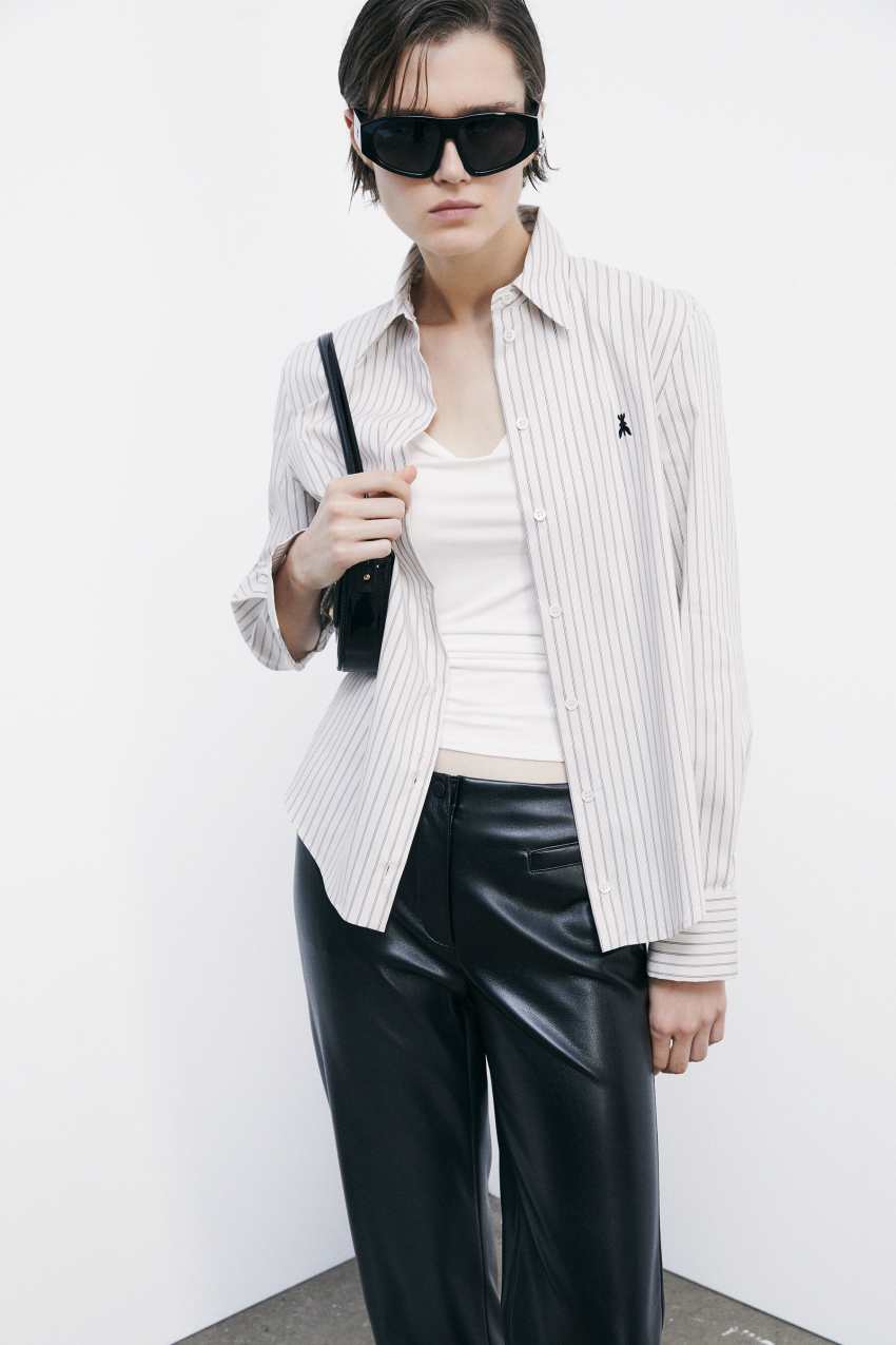 Camicia a righe in popeline con logo