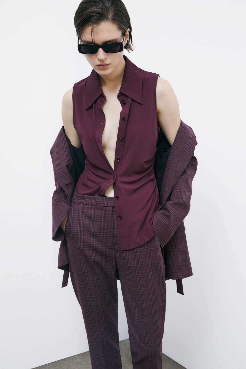 Camicia senza maniche arricciata stretch