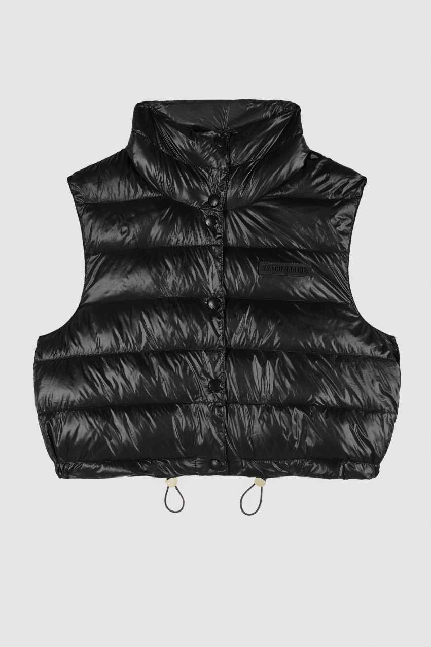Short sleeveless reversible puffer jacket | Black | Patrizia Pepe