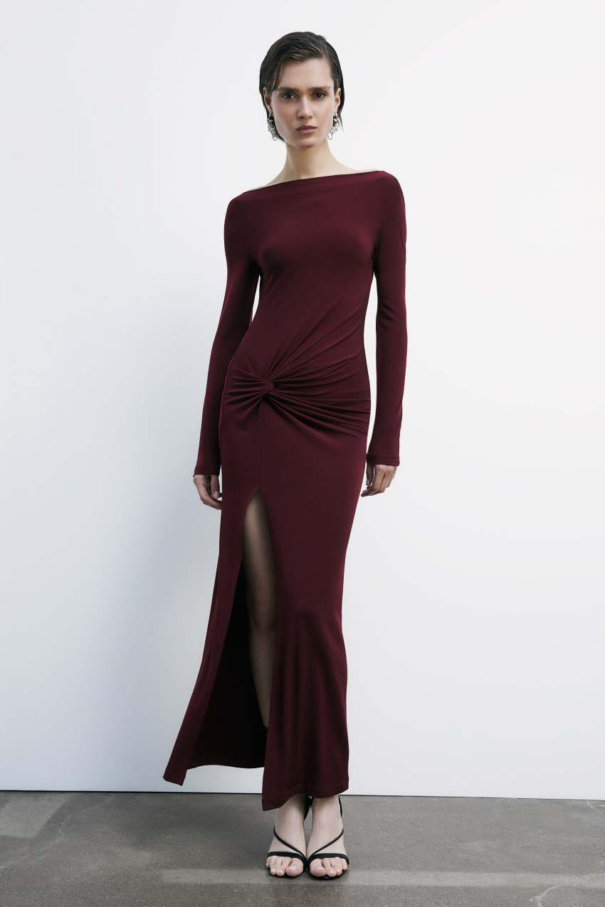 Abito lungo in jersey con drappeggio