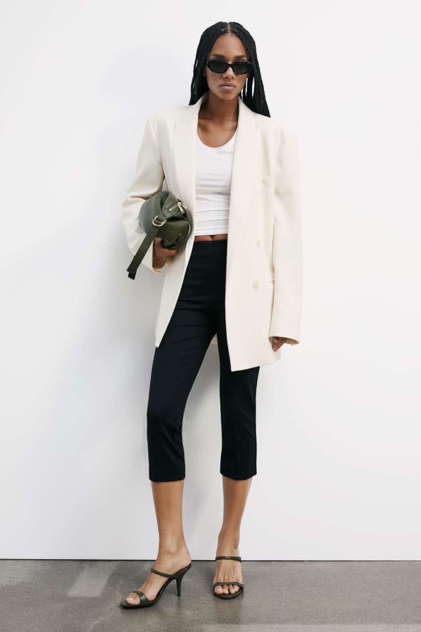 Oversize double-breasted blazer in stretch fabric | White