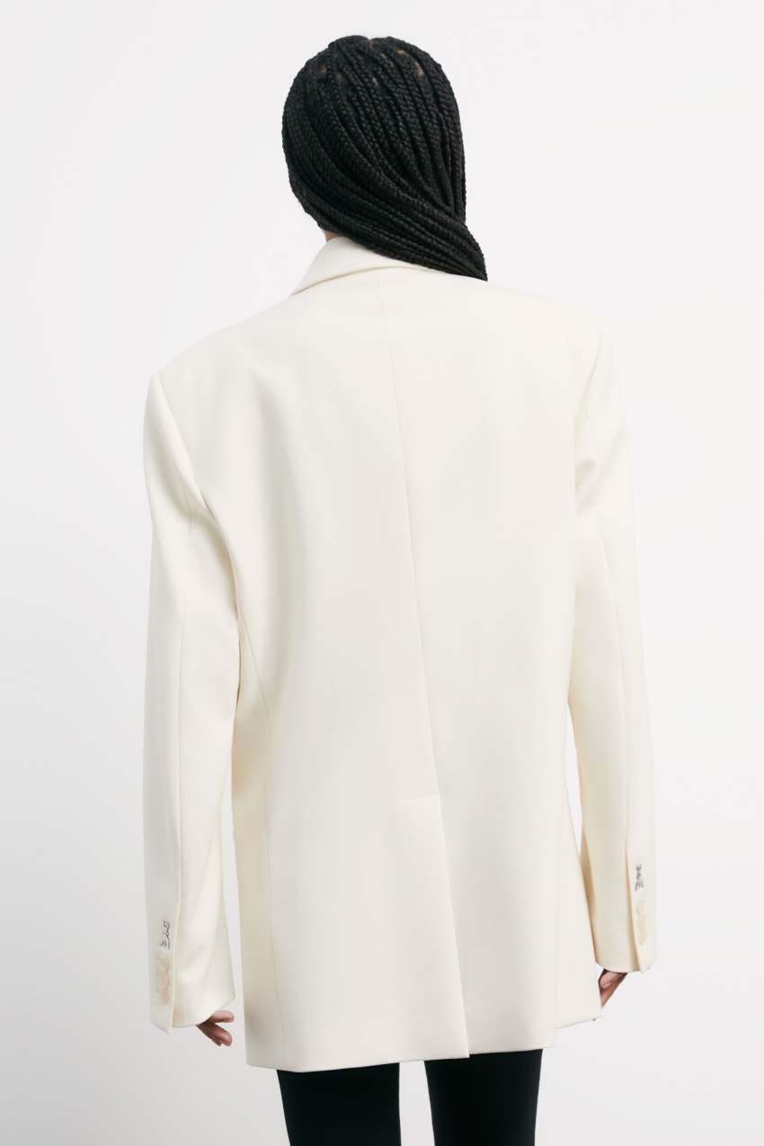Oversize double-breasted blazer in stretch fabric | White