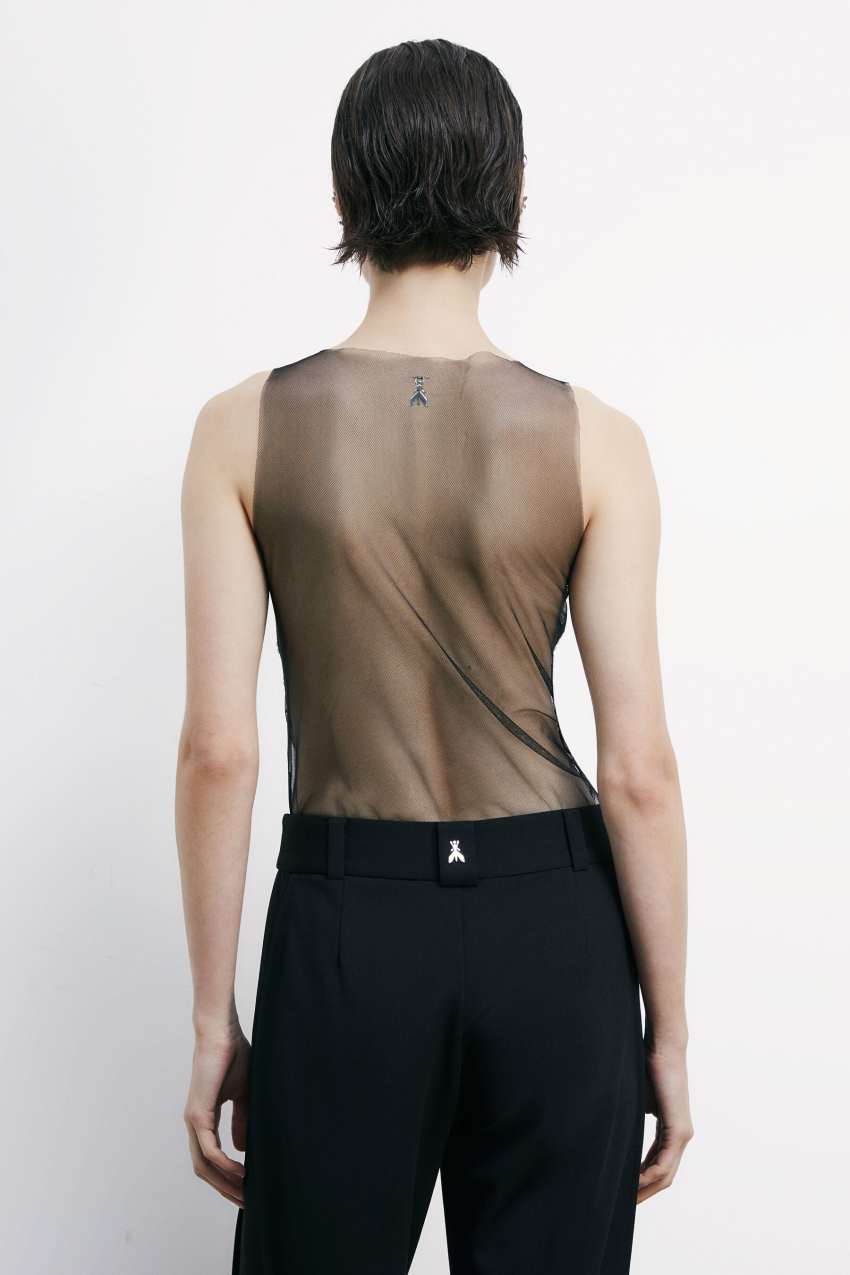 Sheer tank top with rhinestones