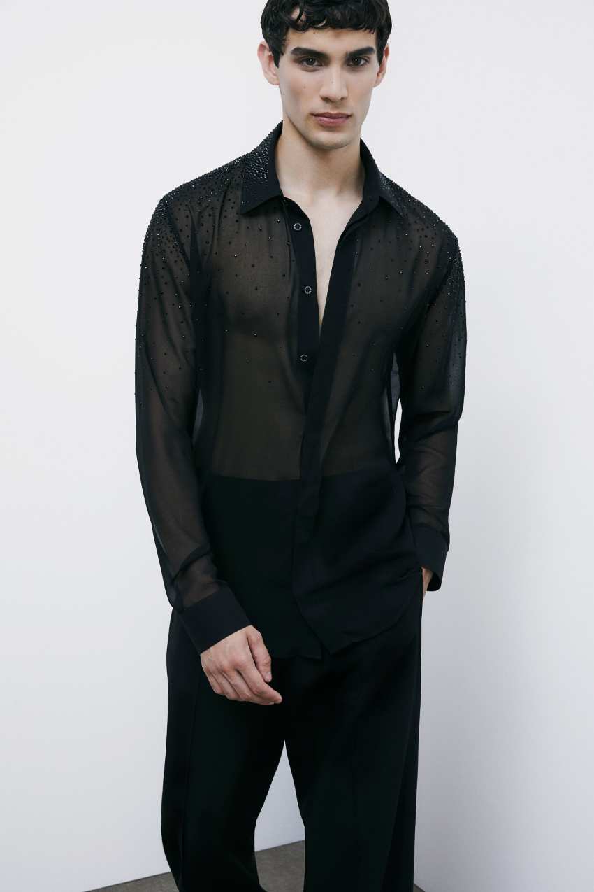 Camicia leggera fluida con strass