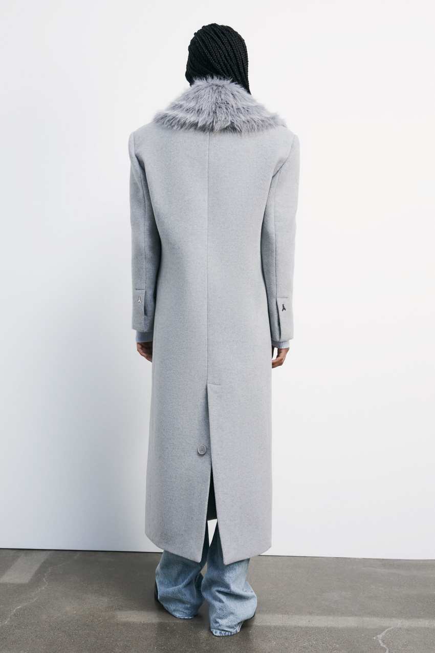 Long fluffy coat with collar | Grey | Patrizia Pepe