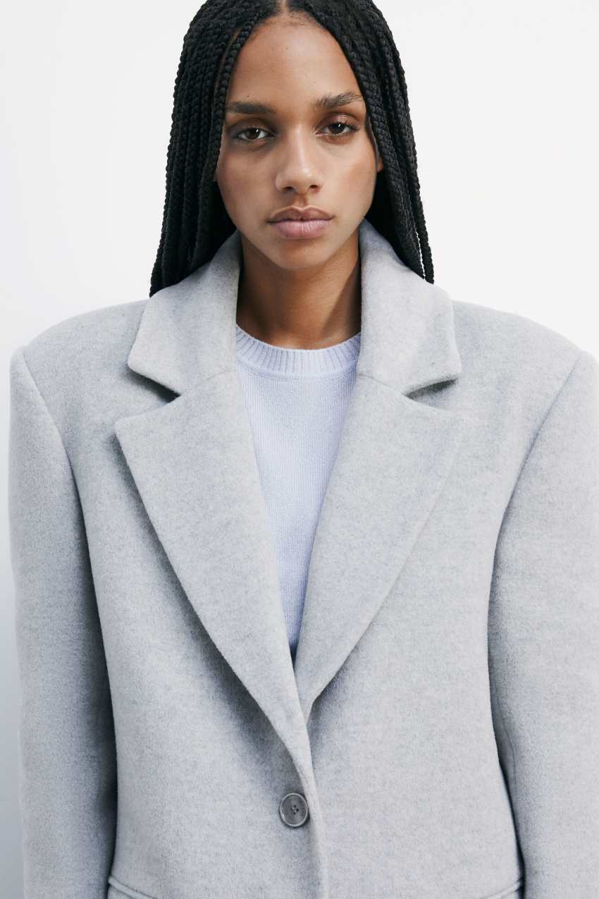 Long fluffy coat with collar | Grey | Patrizia Pepe
