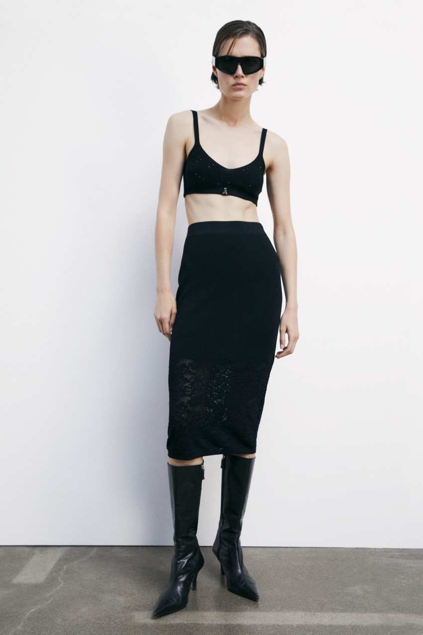 Gonna midi in maglia effetto pizzo