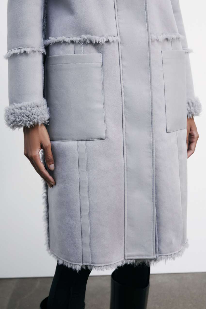 Reversible fluffy coat | Grey | Patrizia Pepe