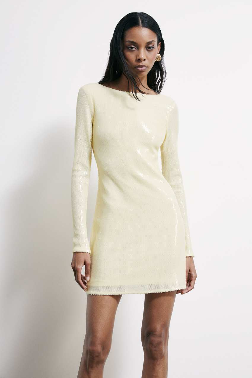 Tulle mini dress with sequins | Yellow | Patrizia Pepe
