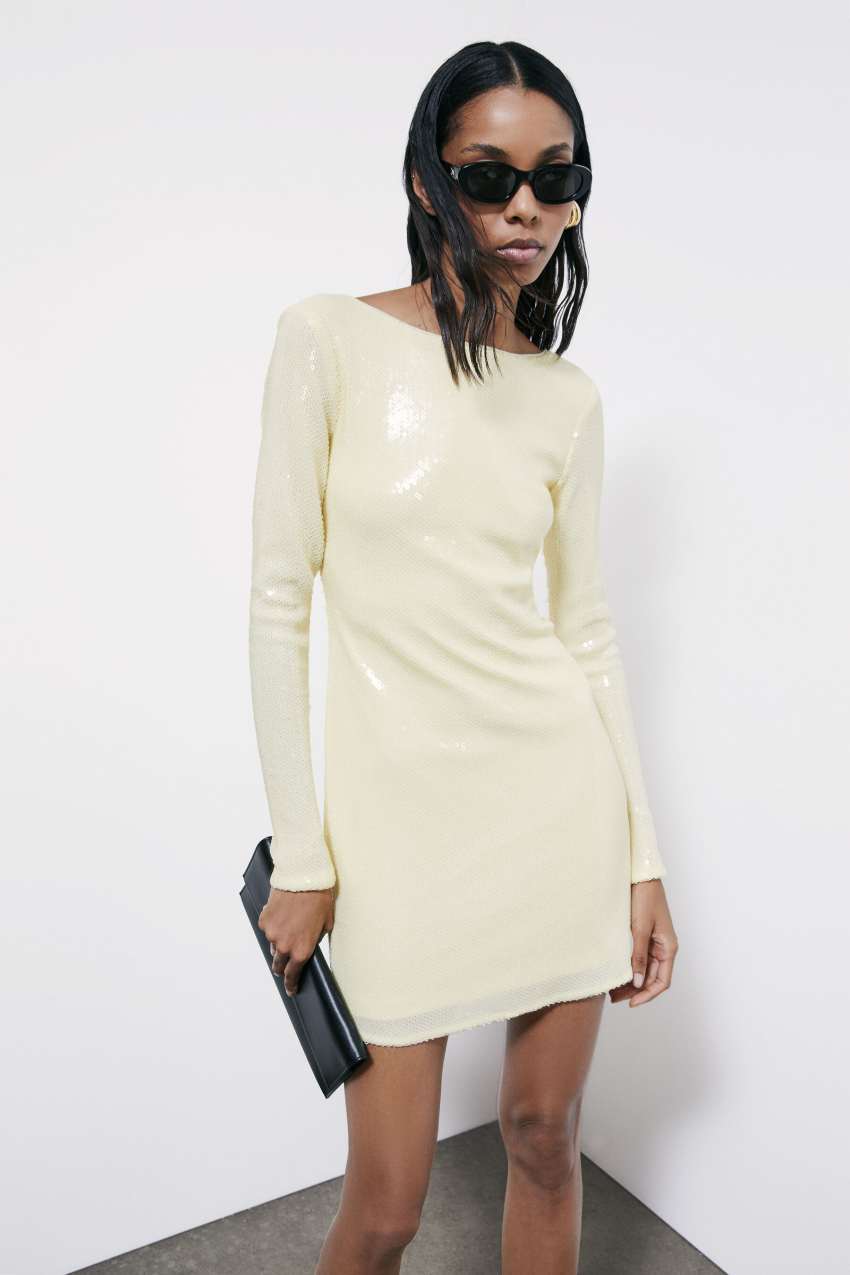 Tulle mini dress with sequins | Yellow | Patrizia Pepe
