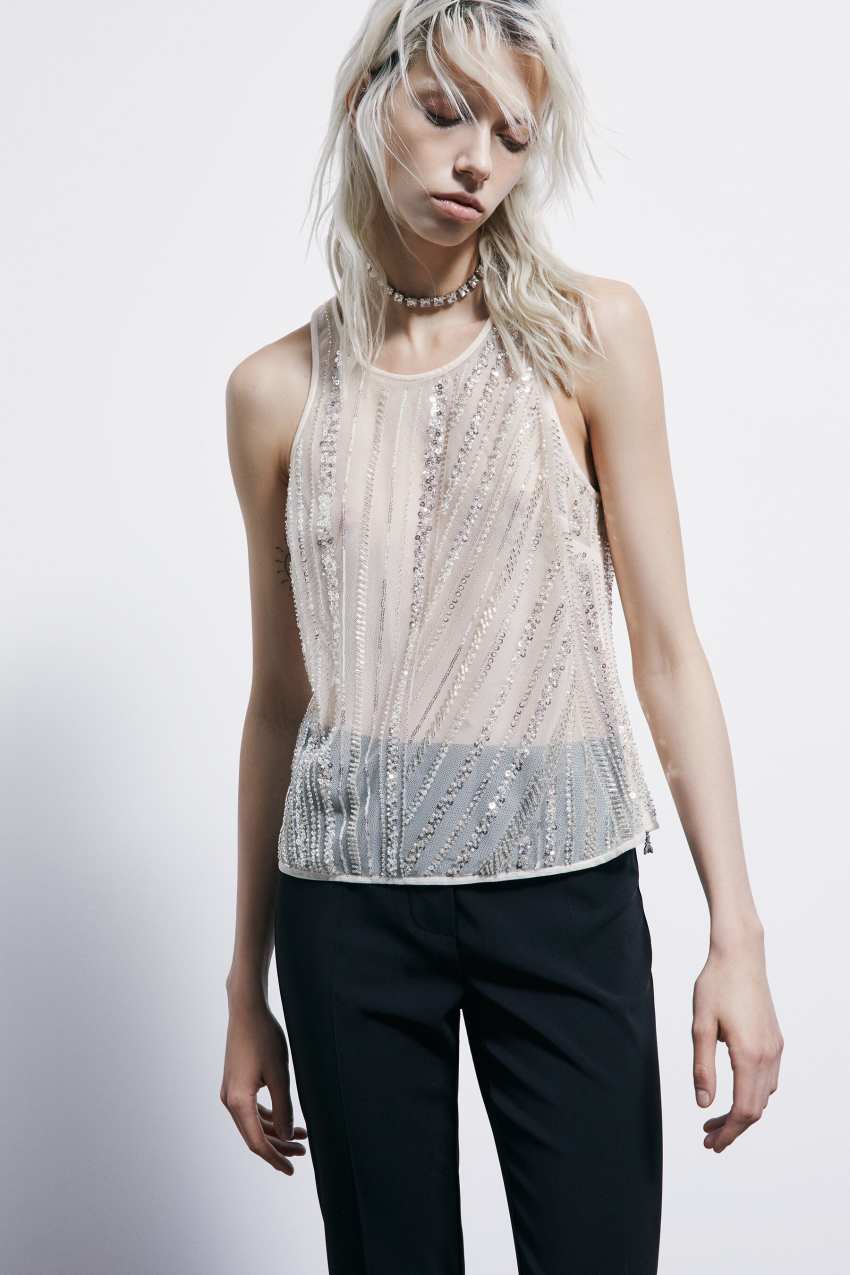 Embroidered tulle top