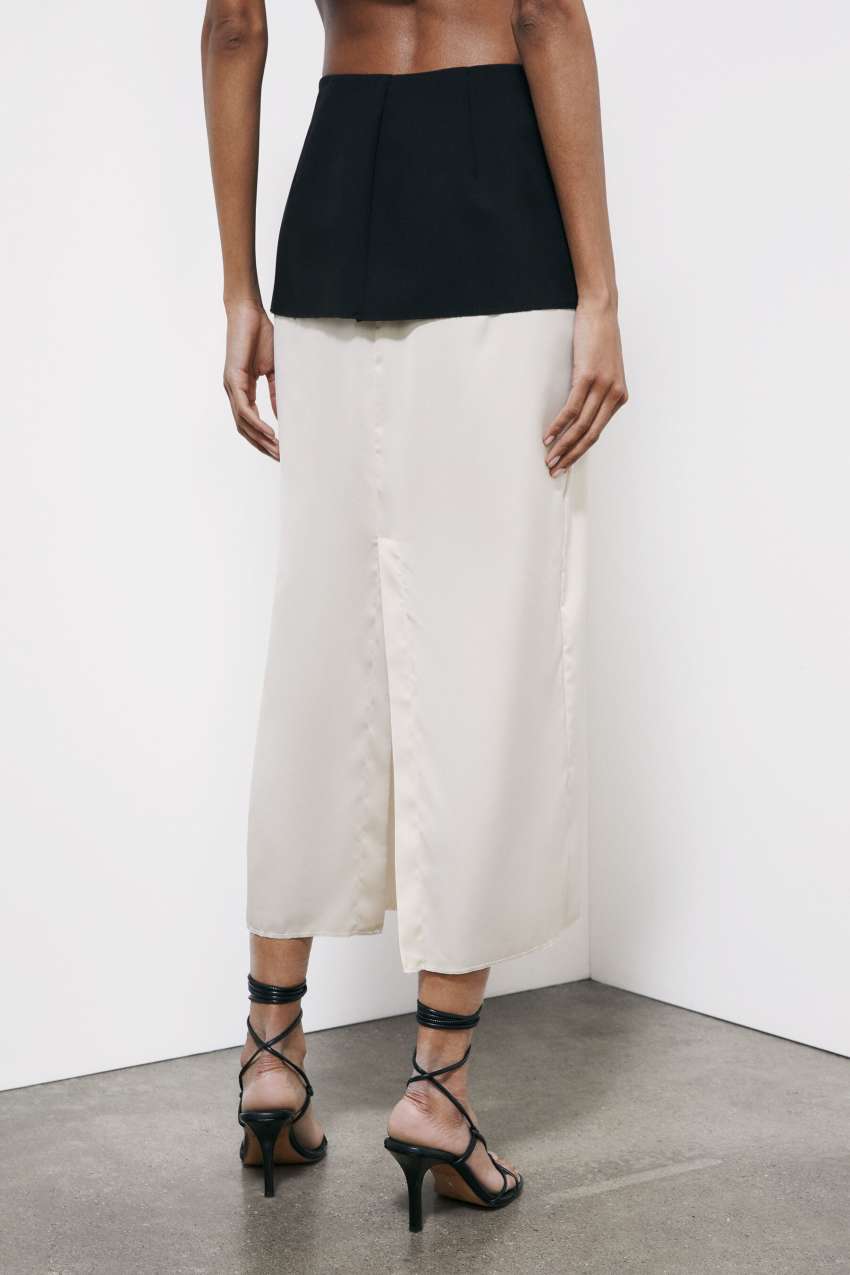 Viscose blend color block midi skirt