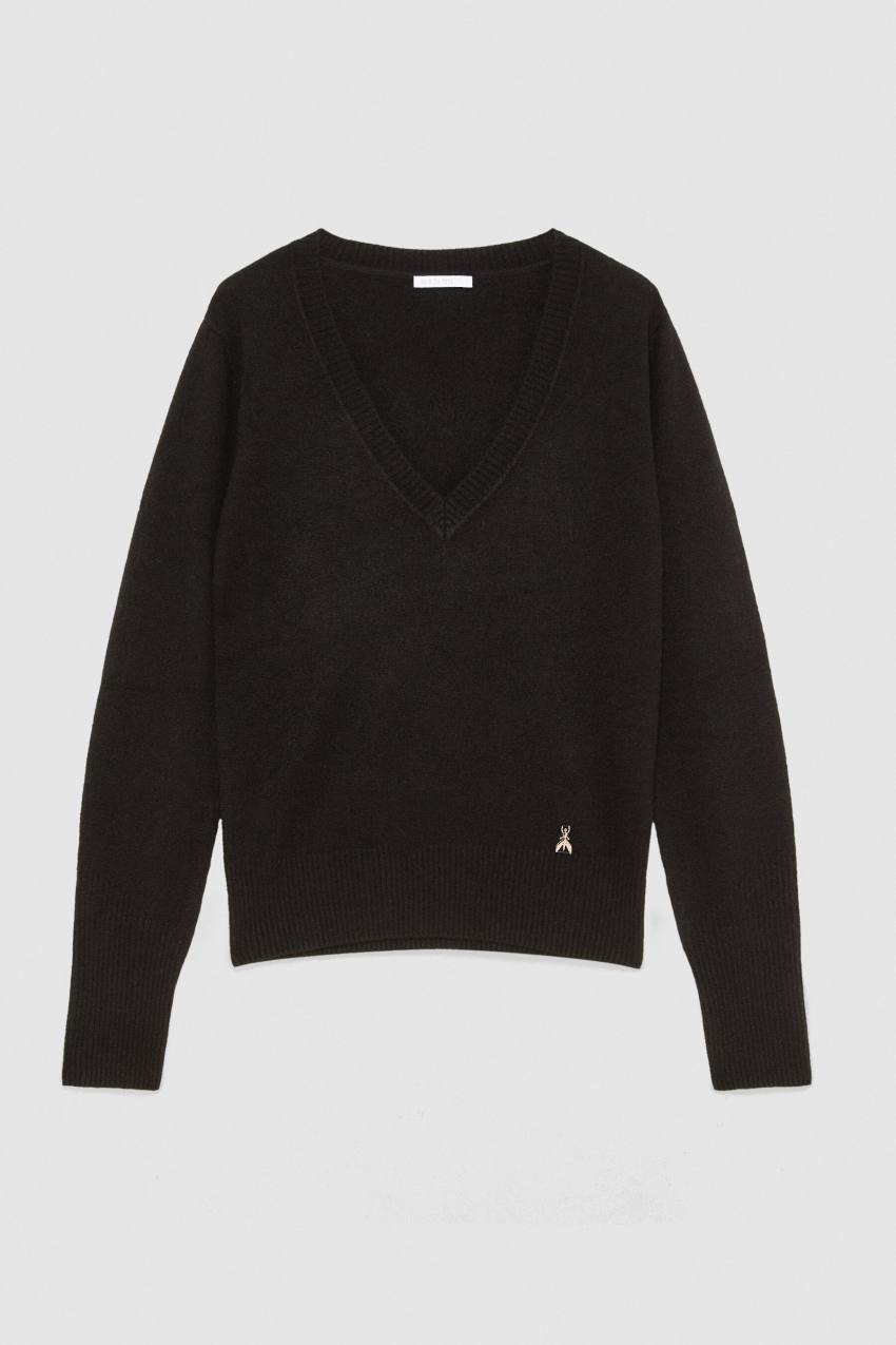 Maglione Donna Halogen In Cashmere Nero/bianco Collo A V Taglia L - Nuovo