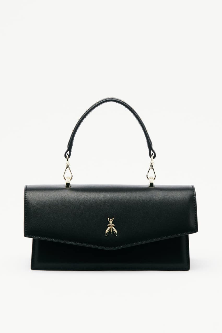 Black Leather flapover crossbody bag | Patrizia Pepe