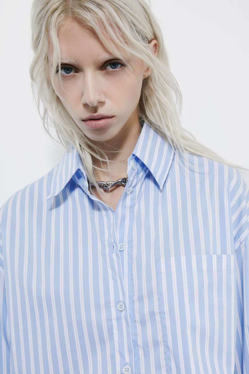 Striped poplin cropped shirt