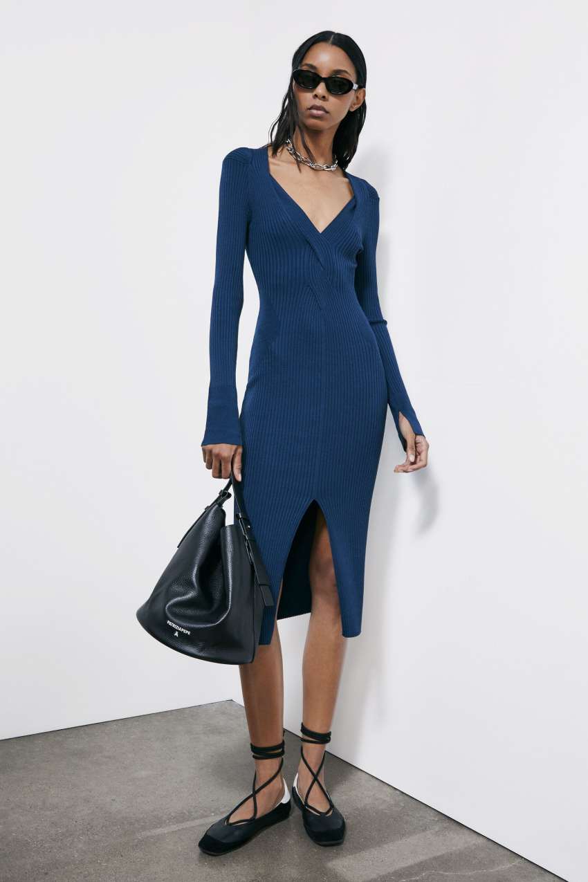 Midi knit dress with crossover