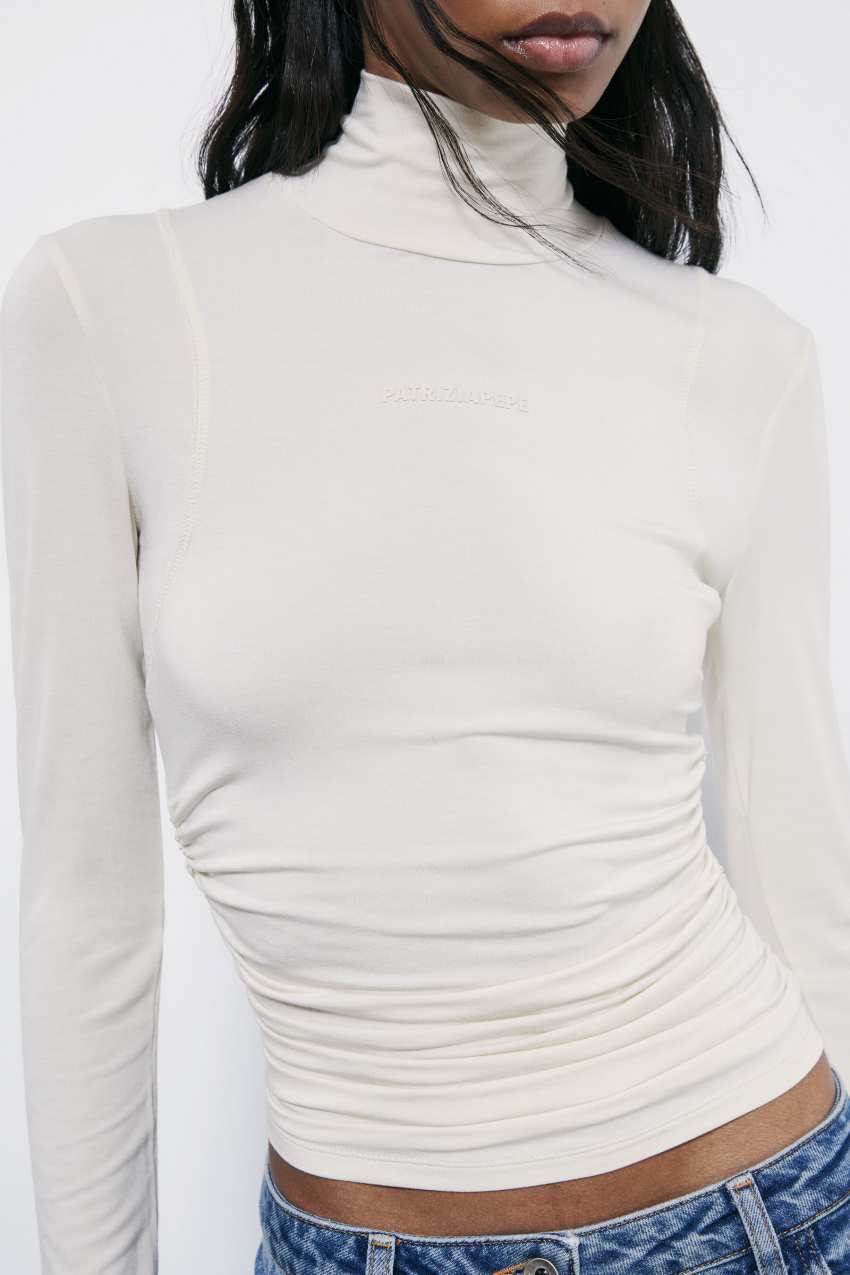 Jersey turtleneck with draping | White | Patrizia Pepe