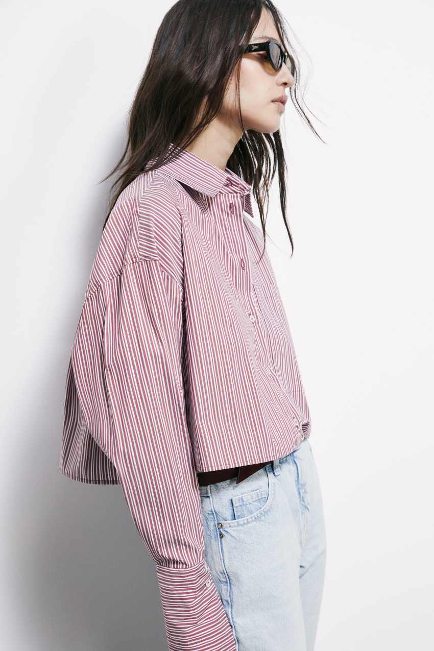 Striped poplin cropped shirt | Striped | Patrizia Pepe