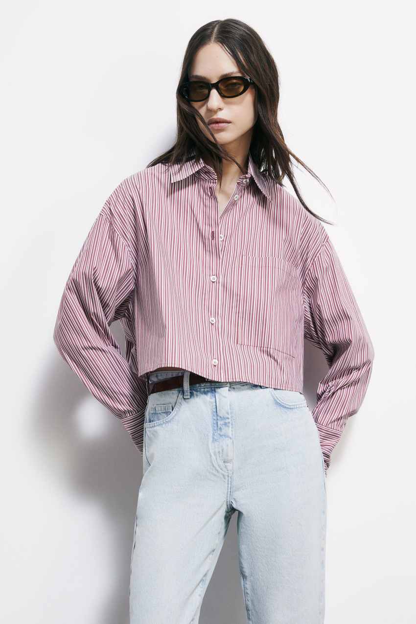 Striped poplin cropped shirt | Striped | Patrizia Pepe