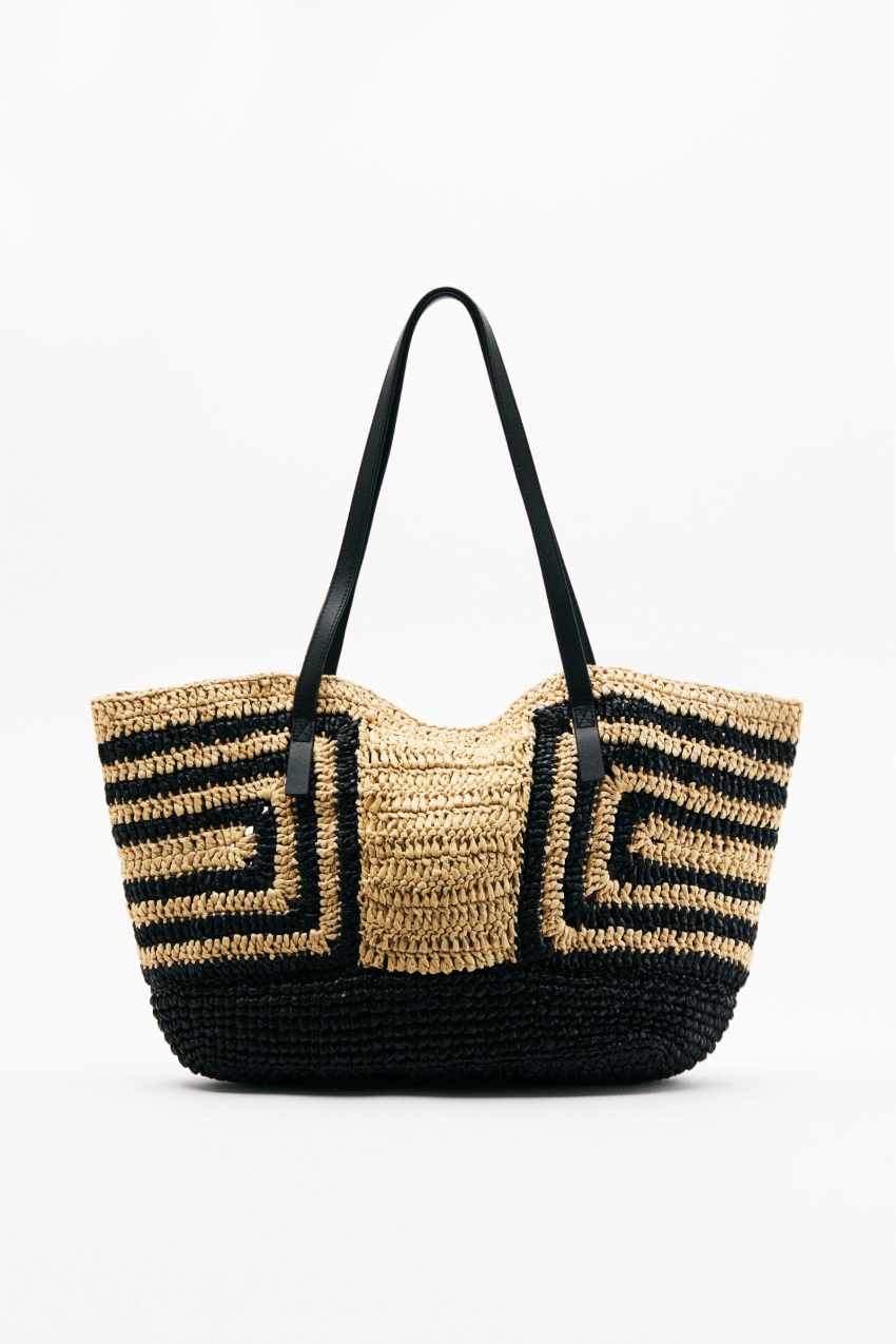 Never Complete raffia shopping bag
