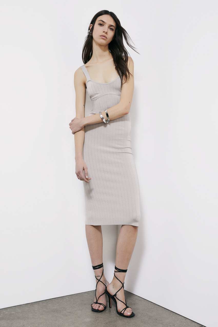 Fitted jacquard knit midi dress | Grey | Patrizia Pepe
