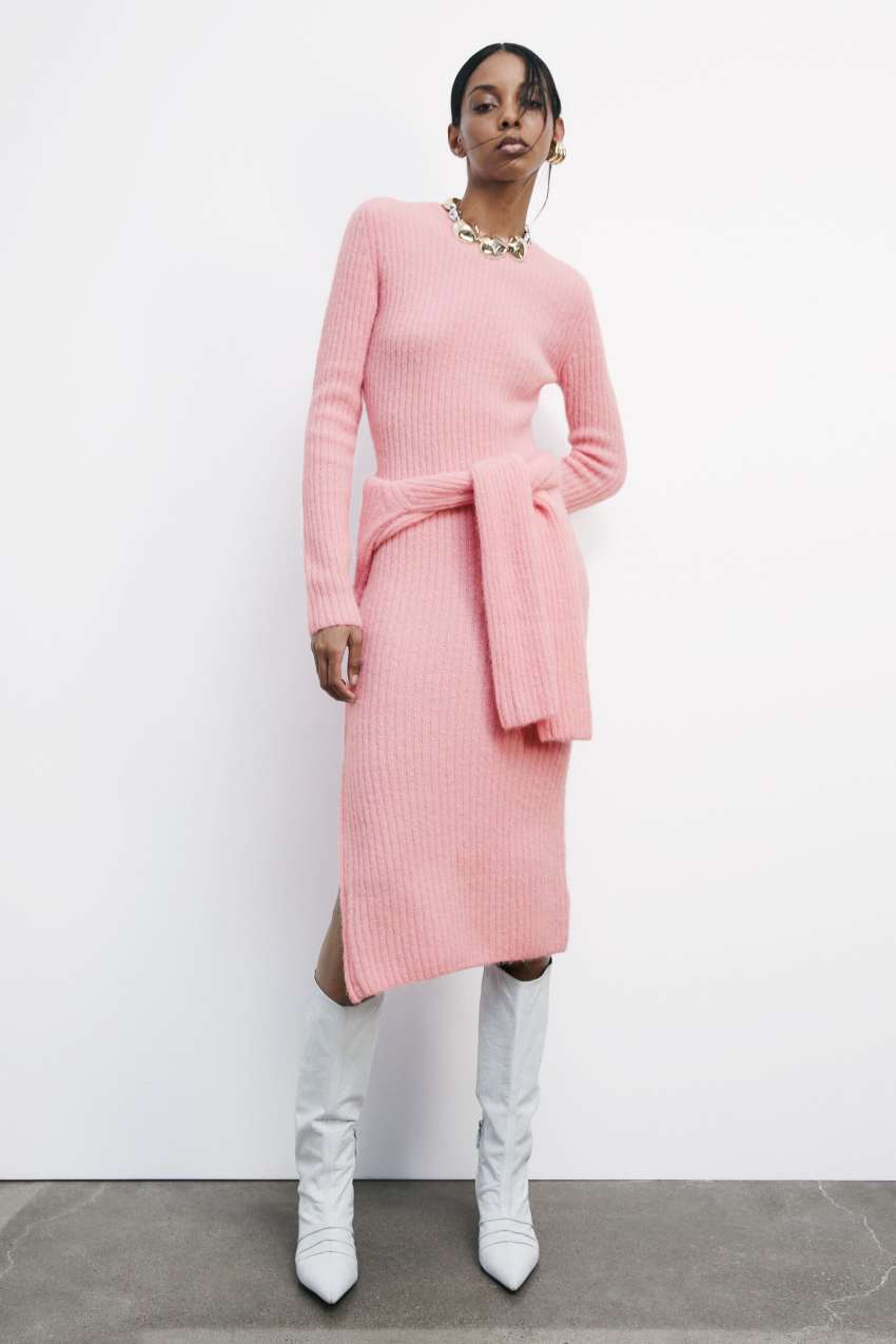 Abito midi in maglia con spacco