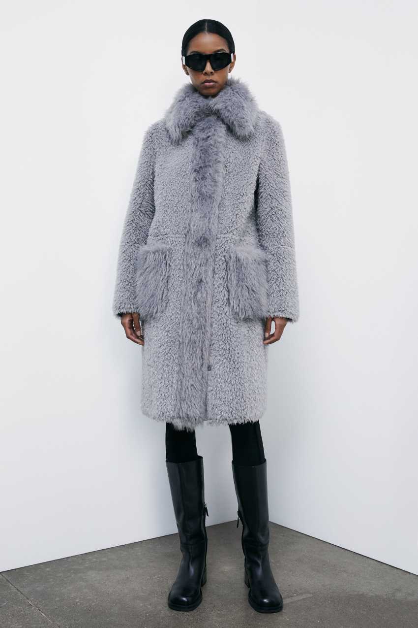 Reversible fluffy coat | Grey | Patrizia Pepe