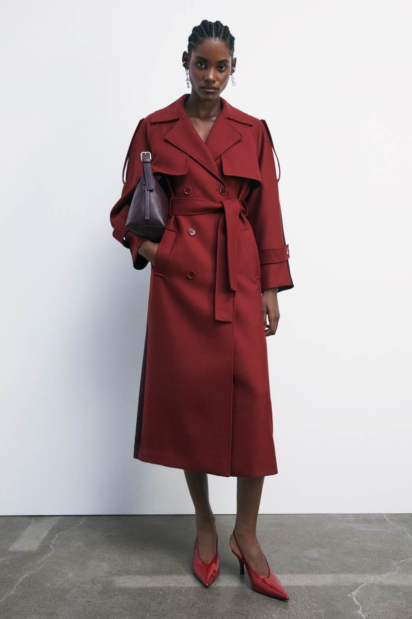 Tailored wool trench coat | Red | Patrizia Pepe