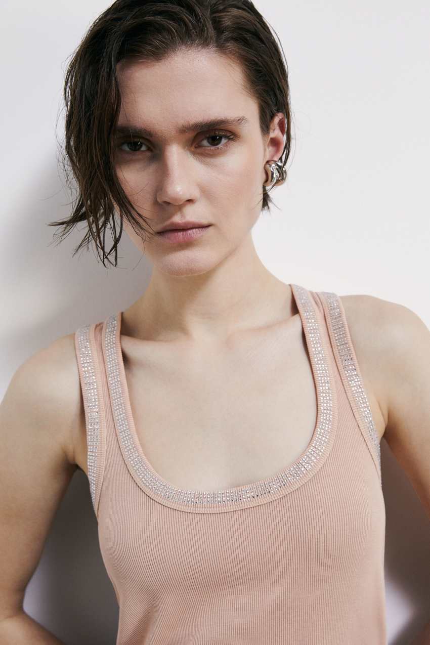 Tank top with rhinestones