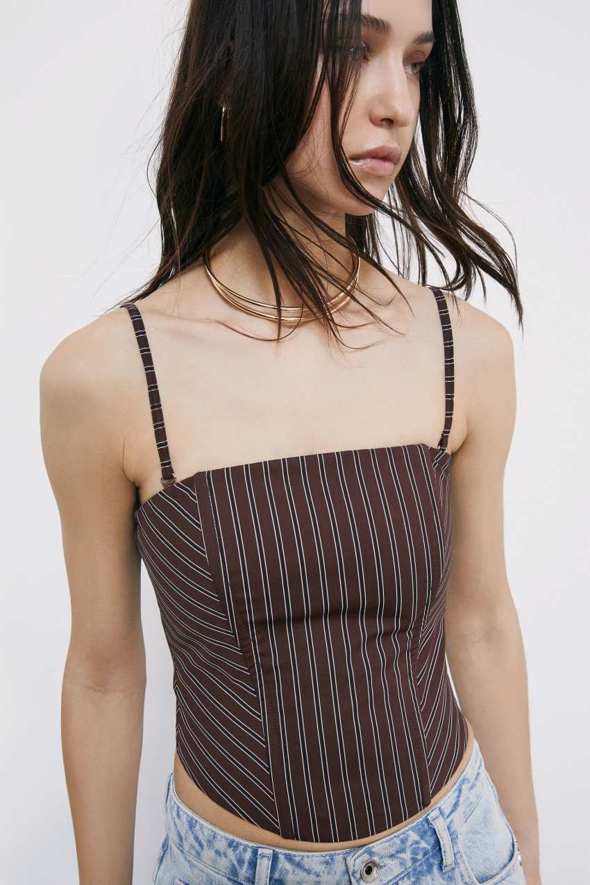Stretch poplin bustier top | Striped | Patrizia Pepe