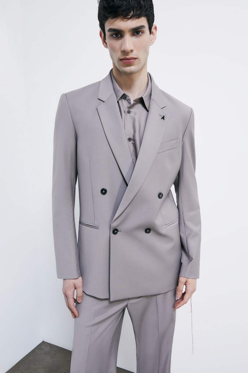 IM)PERFECTION double-breasted reversible jacket in cool wool