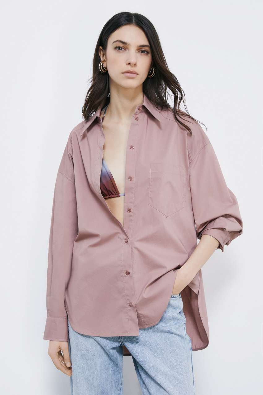 Oversized cotton poplin shirt | Pink | Patrizia Pepe