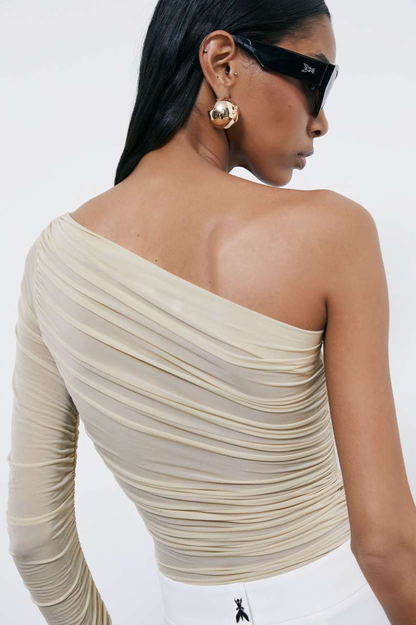 One-shoulder draped top | Beige | Patrizia Pepe