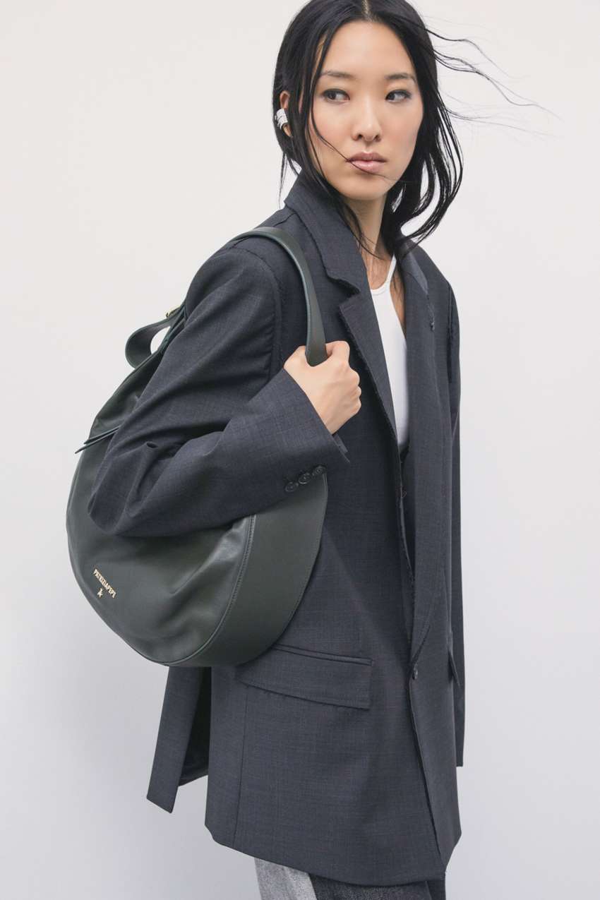 Large New Moon leather bag with shoulder strap
