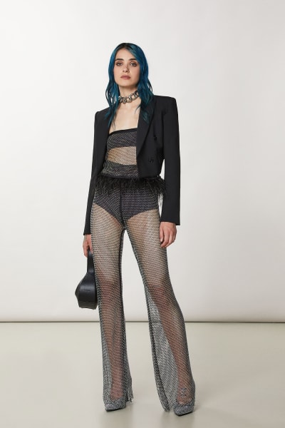 Black tulle pants with sequins