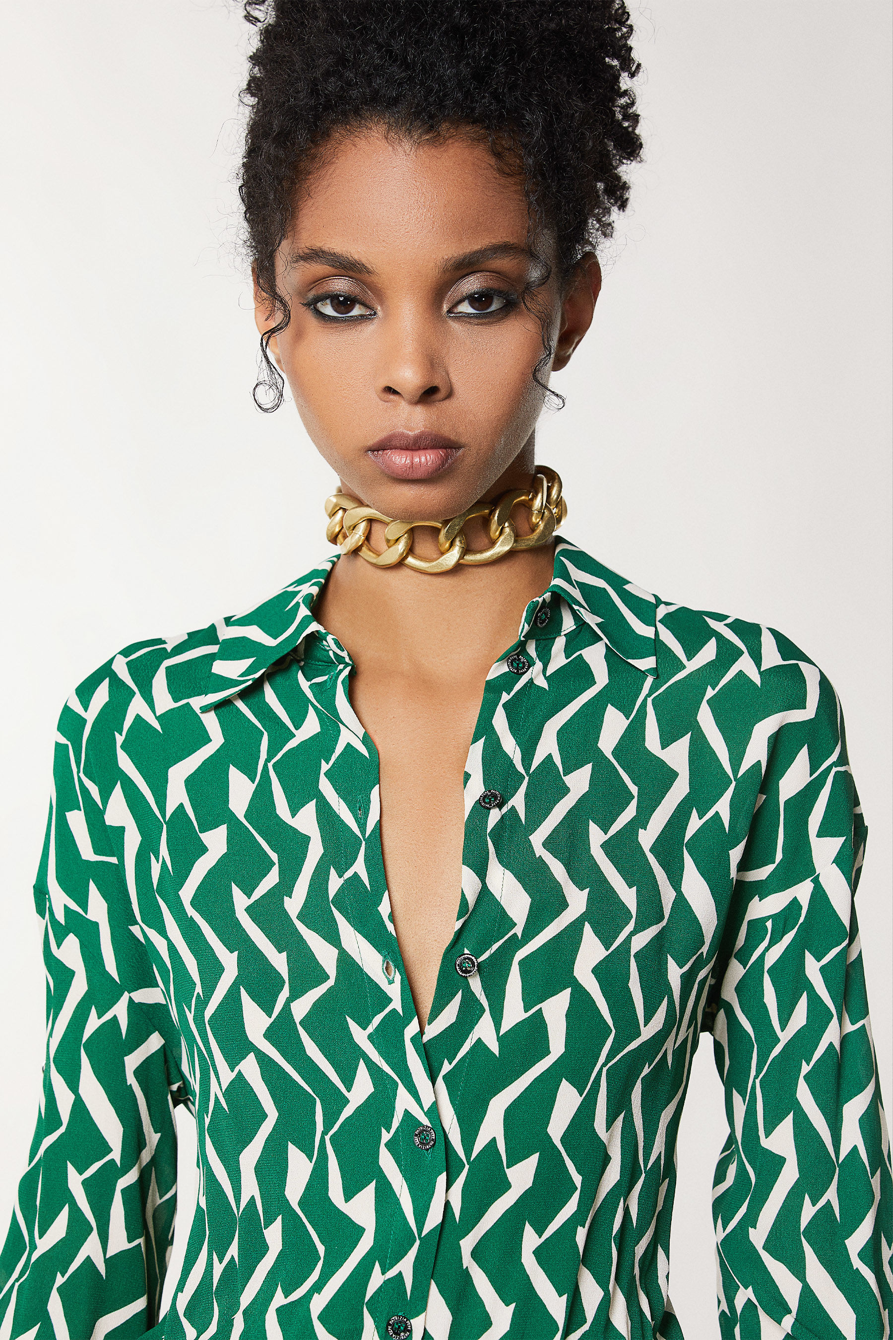 Green crepe shirt dress | Patrizia Pepe