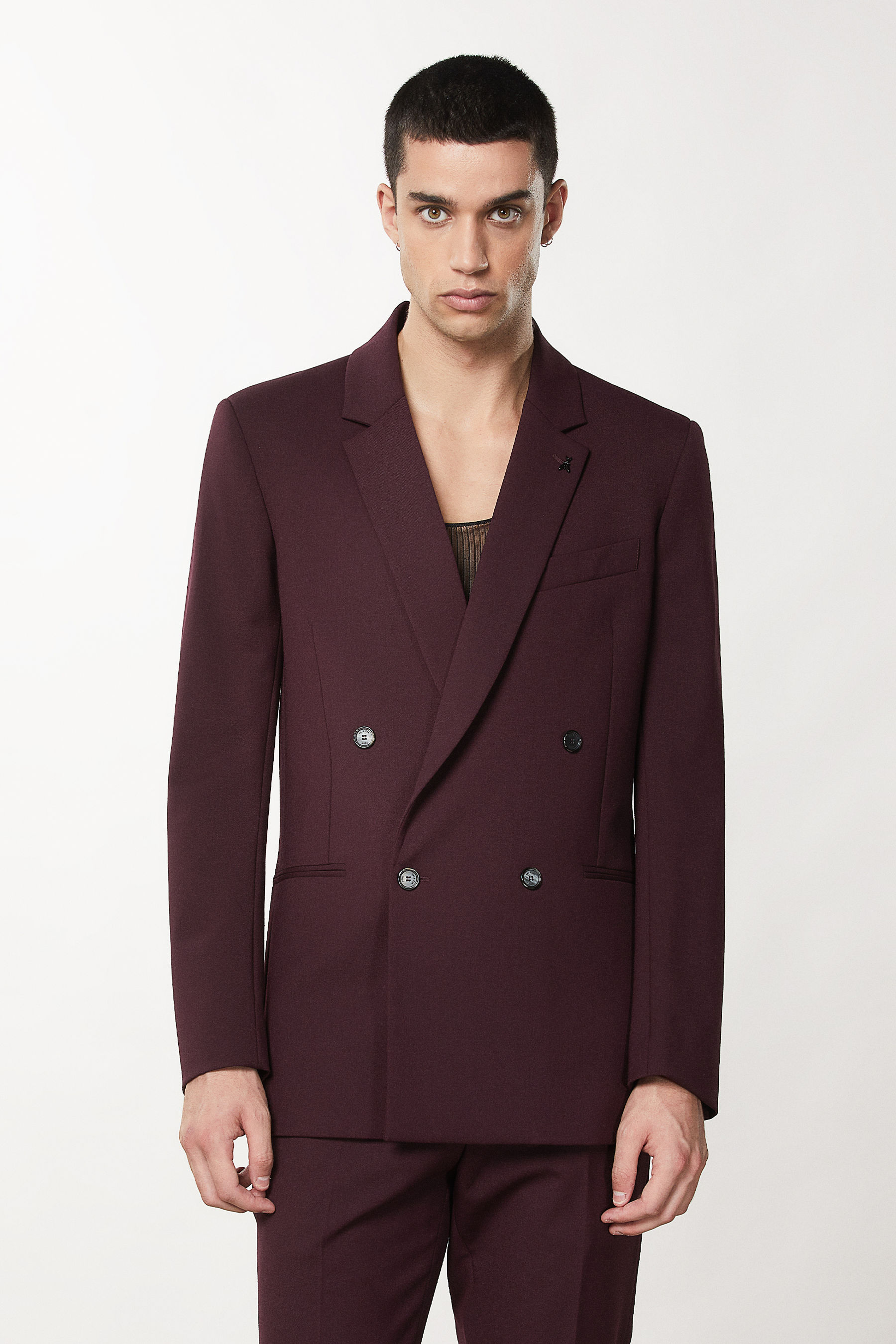 Purple double-breasted wool-blend jacket | Patrizia Pepe