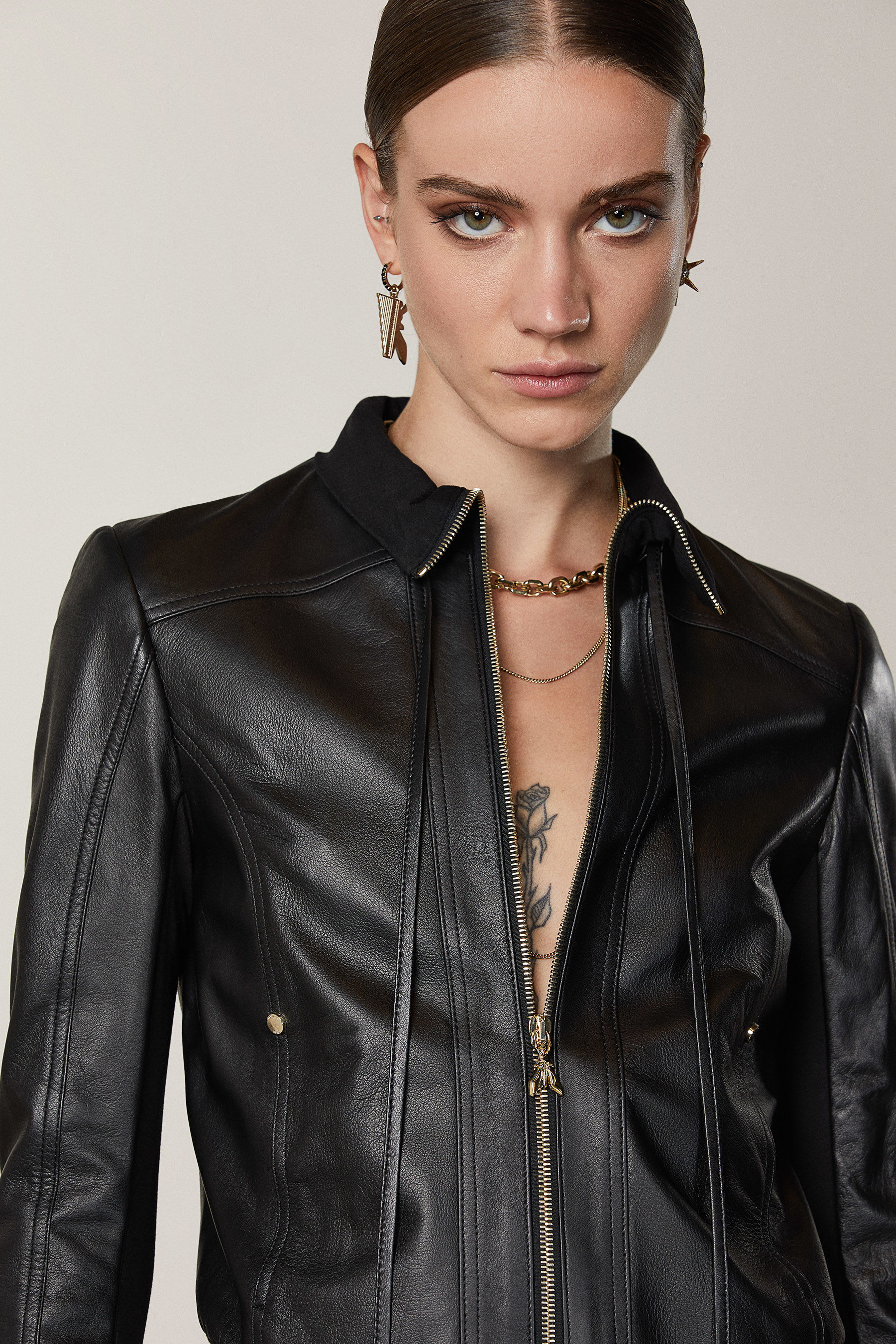 Patrizia Pepe Black Leather Choker with Rings Nero Woman Size U